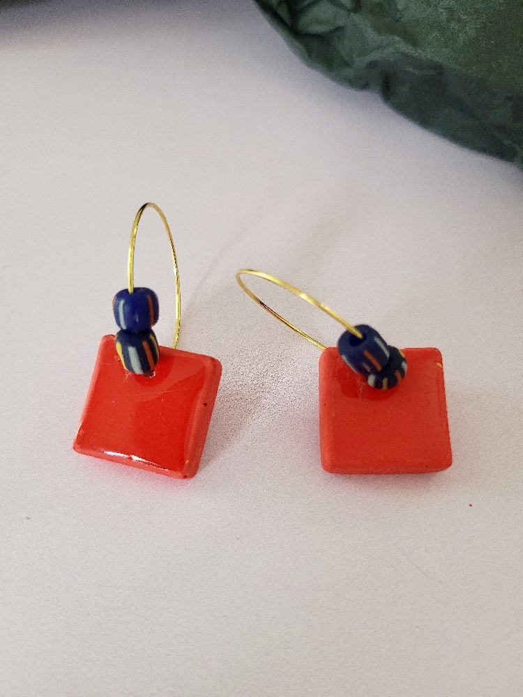 Image of Boucle d'oreilles carré rouge