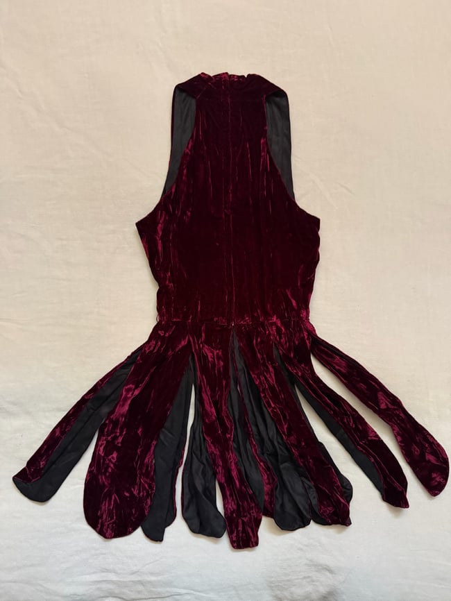 late 1960s velvet pieced fringe mini dress tunic car wash mid go-go