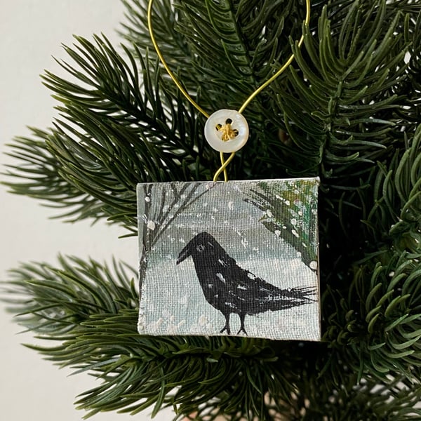 Image of Crow in winter - miniature painting 