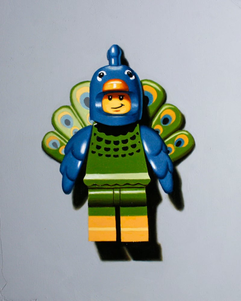 Image of Peacock  minifig original oil painting 