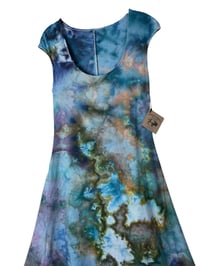 Image 2 of S Stretch Knit Fit and Flare Midi Dress in Cool Earthy Watercolor Ice Dye