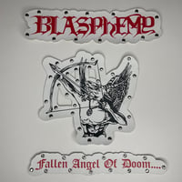 *WHITE* Blasphemy - Fallen Angel Of Doom Carved Faux Leather Back Patch With 45 Studs Attached