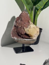 Image 2 of RED SUGAR AMETHYST WITH CALCITE ON A STAND -URUGUAY-