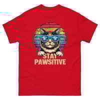 Image 2 of Stay Pawsitive Cat Shirt – Funny Retro Cat Graphic Unisex T-Shirt | Cute Positive Cat Lover Tee