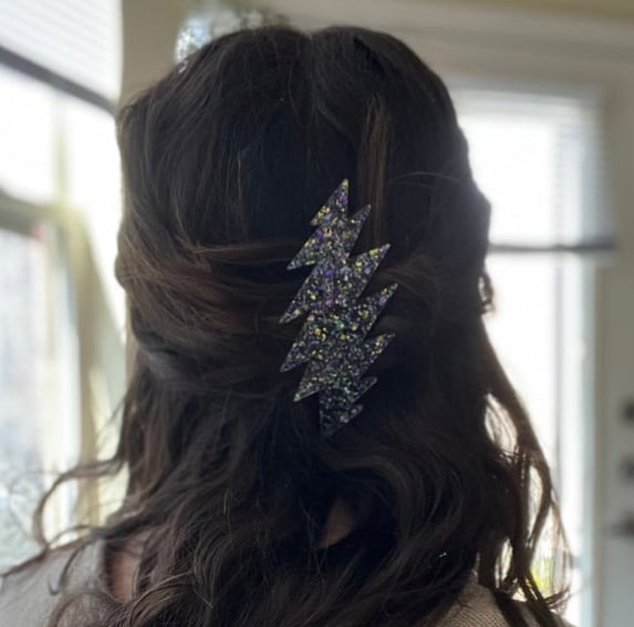 Image of Green and Purple glitter 13 point hair clip