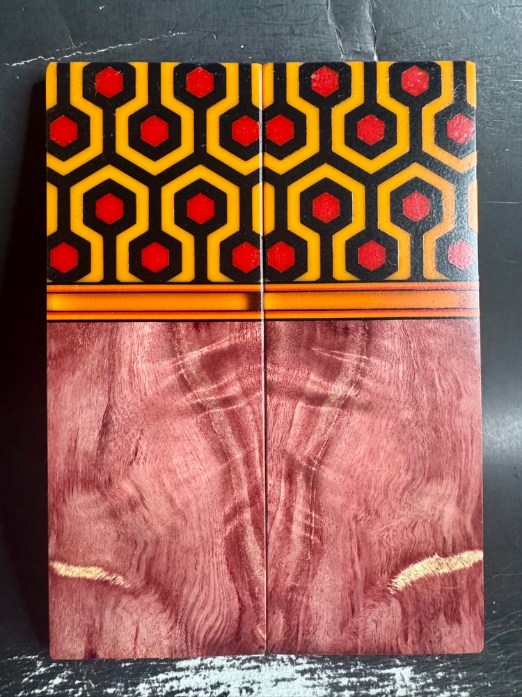 Image of @Kaoticartworks Resin & Red Curly Cottonwood Segmented Knife Scales