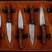Image 2 of Set of 6 Handmade Damascus Steel Steak Knives with Rosewood Handles & Cowhide Leather Case