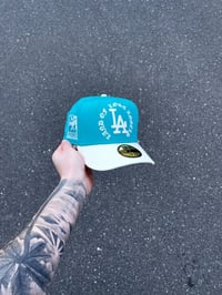 Image 1 of GREY BRIM STONE AQUA LOS ANGELES DODGERS CUSTOM FITTED CAP