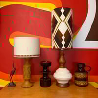 Image 3 of Mid Century Lamp With Linen Shade & Vintage Trim