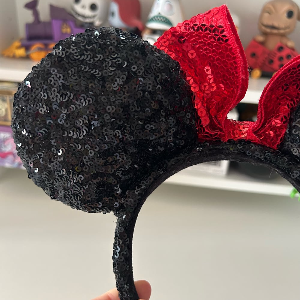 Image of SERRE TETE DISNEY MINNIE SEQUINS ROUGE NOIR