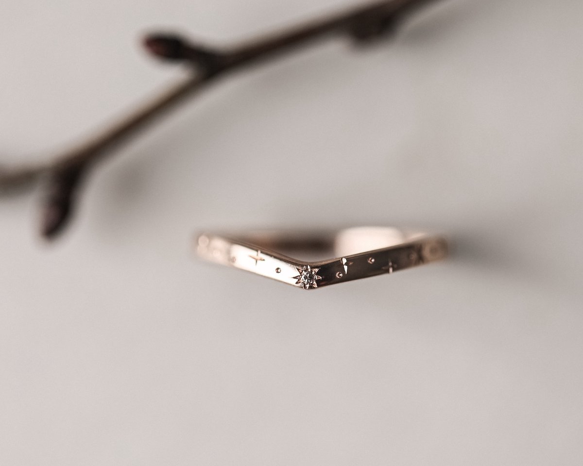 Image of 18ct Rose gold 2mm ‘Star' Eternity Wishbone ring  