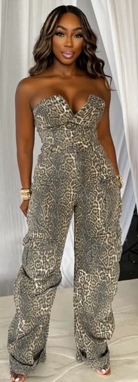 Image 1 of Leopard Print Denim Jumpsuit 