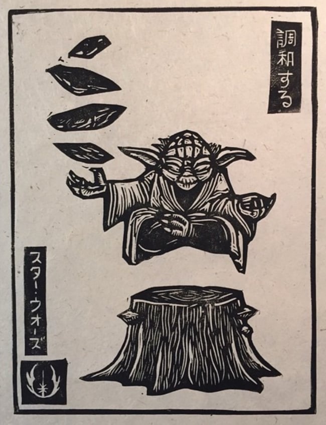 Meditating Yoda Block Print