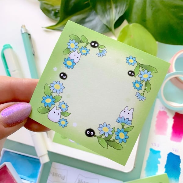 Image of STICKY NOTES White Totoro & Asters (10 sheet sample)