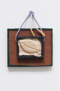 Image 1 of Jot Fau, Tears for fears - heurs et malheurs, 2023, wood, leather, rope, silk, 24,5 x 20,5 x 4,5cm 