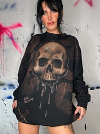 Image 3 of “WANT YOUR SKULL” CUSTOM BLEACH PAINTED PULLOVER SWEATER XL