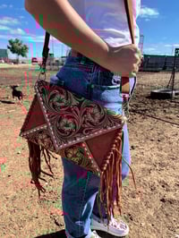 Image 2 of tooled leather fringe purse