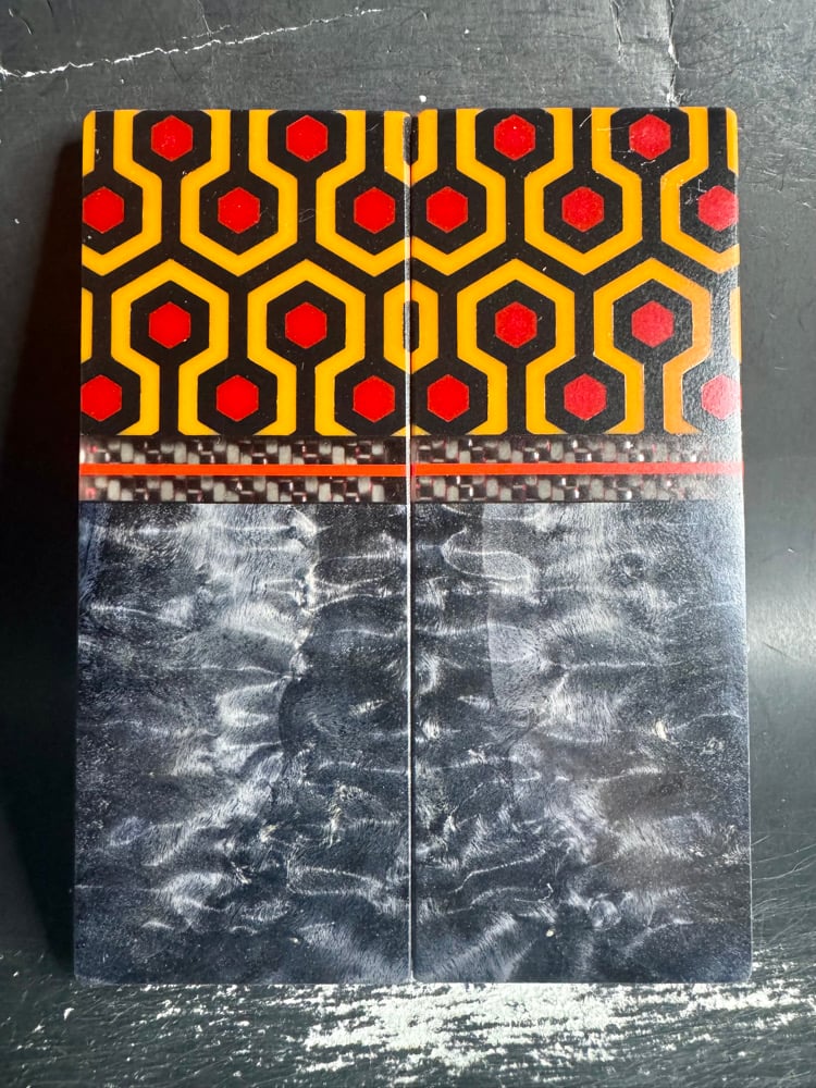 Image of @Kaoticartworks Resin & Black Curly Cottonwood GLOW Segmented Knife Scales