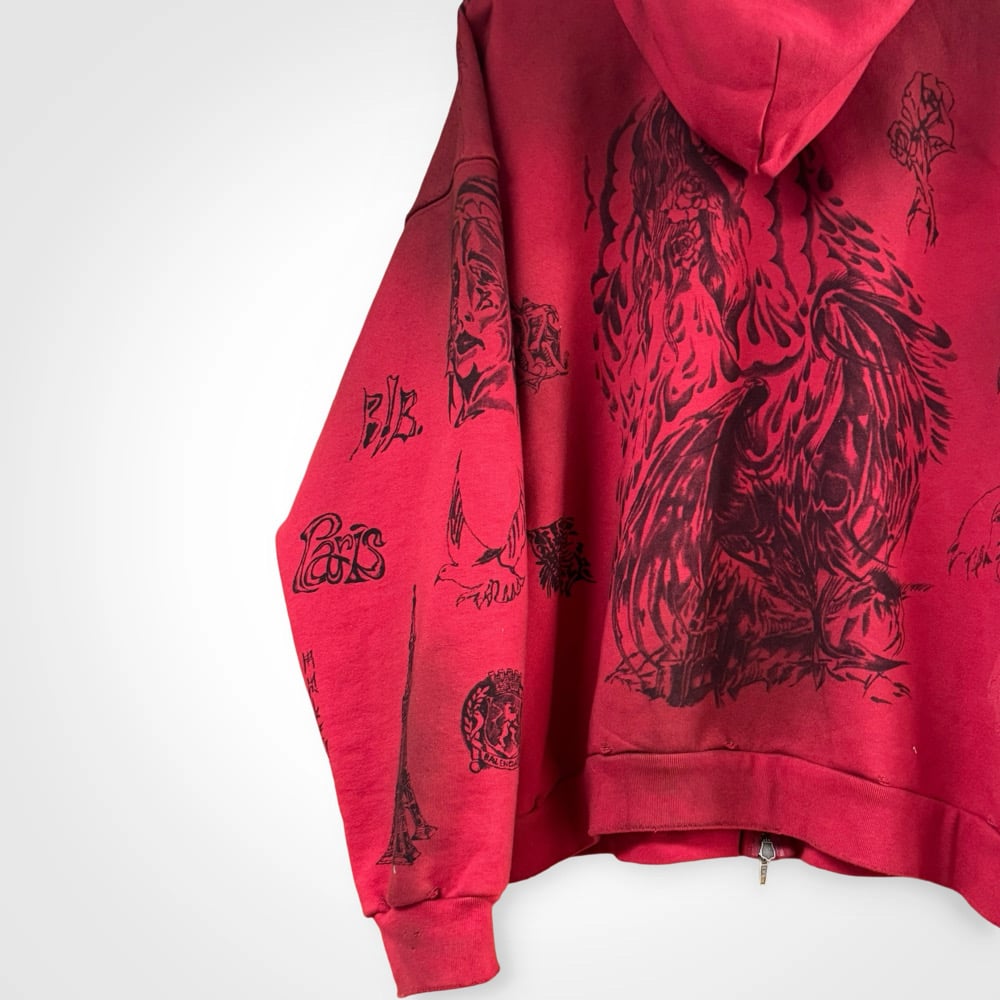 Image of Balenciaga Red Tattoo Zip Up