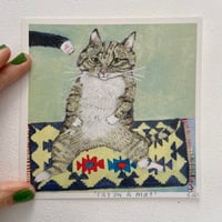 Image 3 of Small square art print -cat on a mat 