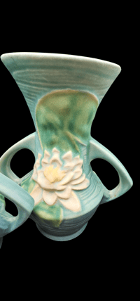 Image 6 of Set of 2 Vintage Roseville Pottery Water Lily Vases 73-6"