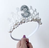Image 2 of White Snow Princess birthday tiara crown party hat hair accessories 