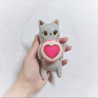 Image 2 of Gray cat glow in dark ring box hand size ceramic figurine