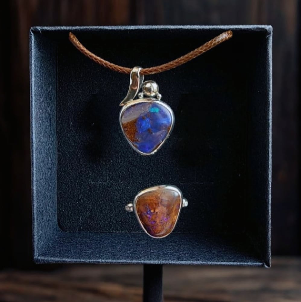 Image of Life in Twilight Boulder Opals in Sterling Silver - Ring & Pendant Set