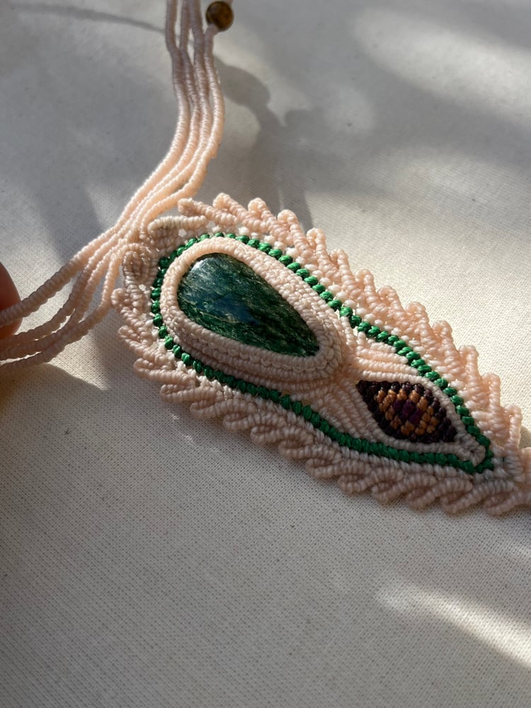 Image of macrame necklace with green aventurine stone
