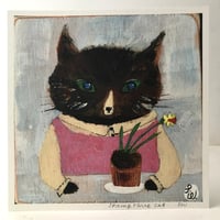 Image 1 of Small square art print-Springtime cat 