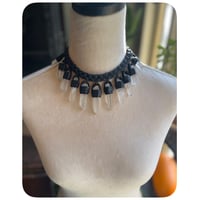 Image 1 of SALE - The Empress Necklace - Chunky Clear Quartz Crystals and Black Kodiak Leather