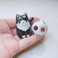 Image 4 of Tuxedo Cat With Skull Mask Ceramic Figurine 