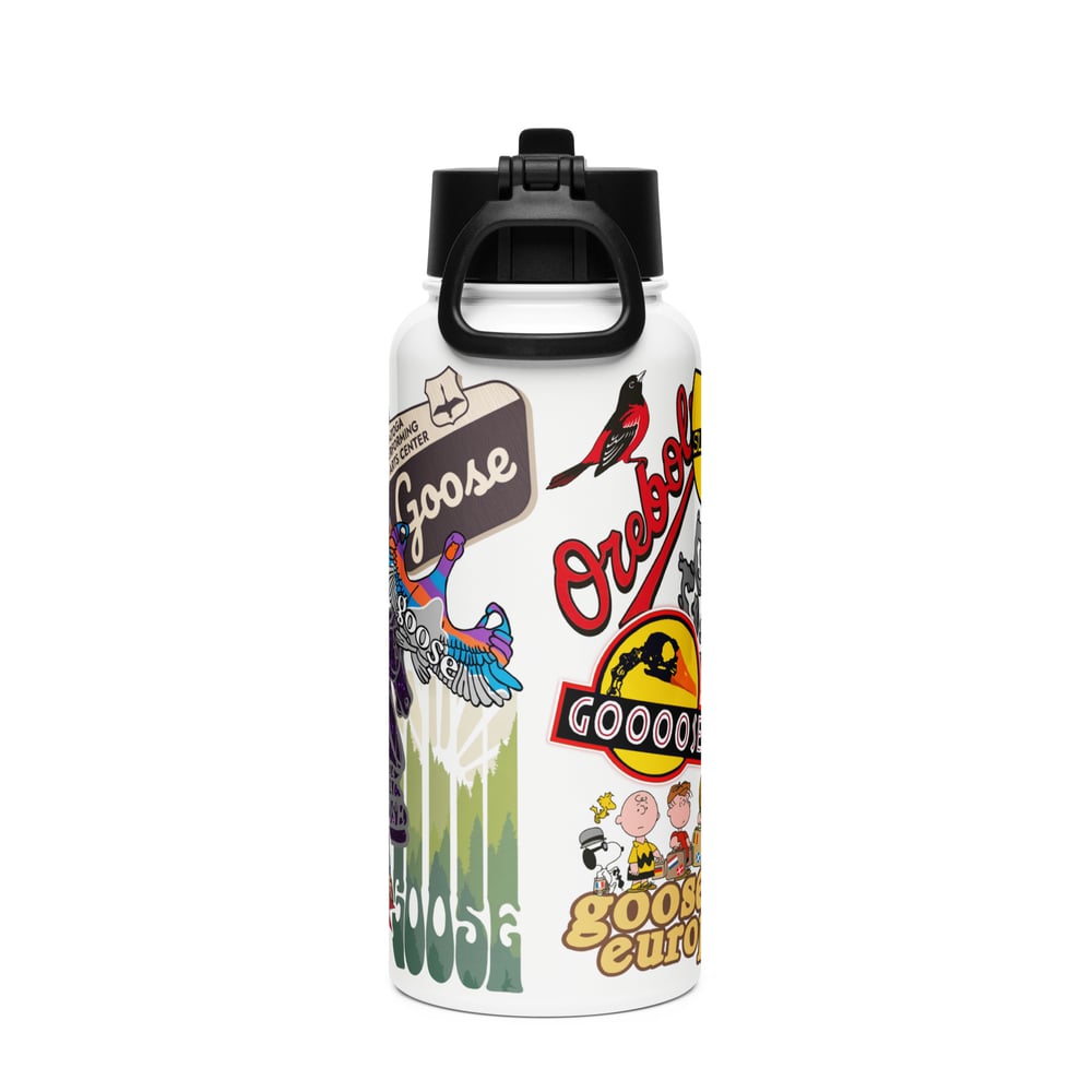 Goose “stickers” Stainless water bottle w/ straw lid