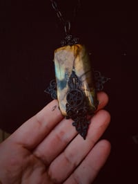 Image 8 of Fire flash labradorite cross necklace 