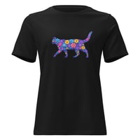 Image 4 of Women's Relaxed T-Shirt, Blue Floral Cat T-Shirt | Colorful Artistic Cat Graphic Tee