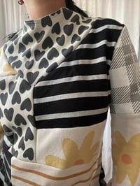 Image 8 of yellow flower hearts  courtneycourtney adult L large longsleeve patchwork funnel neck sweatshirt 