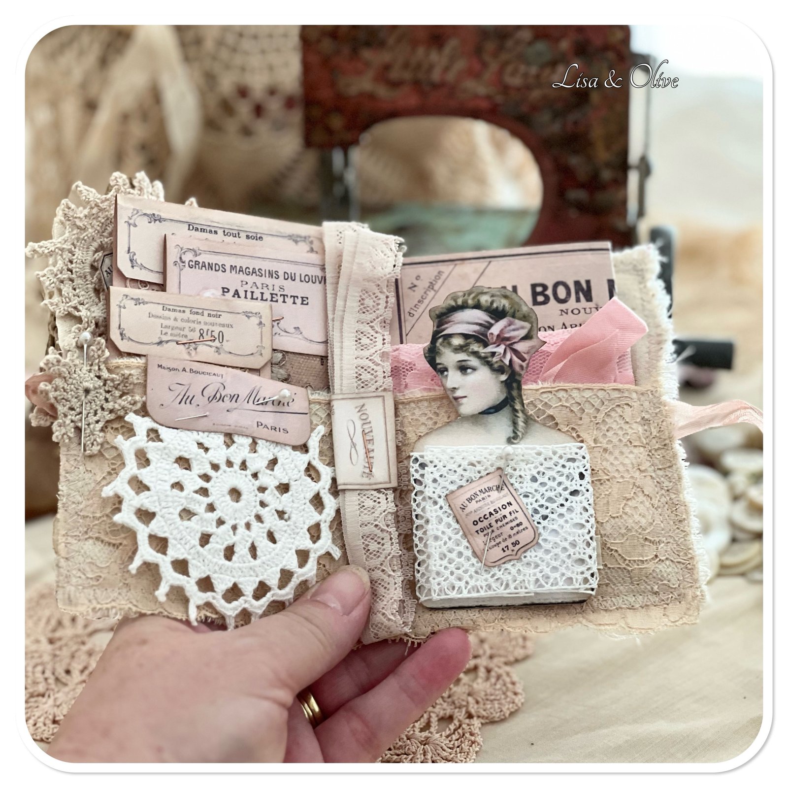 Handmade Vintage French Lace sewing notions fabric book | Lisaandolive