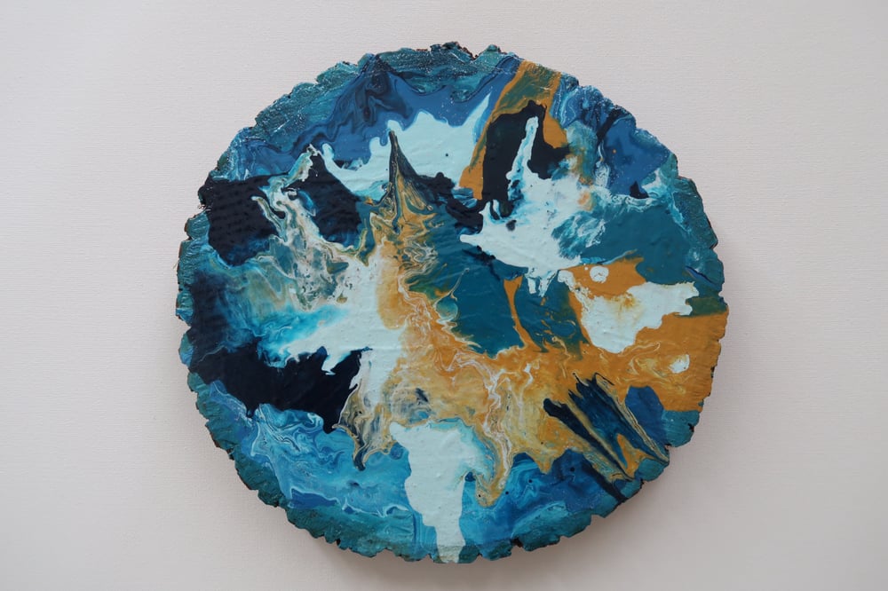 Image of Acrylic Pour on Wood- Seascape