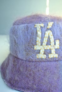 Image 2 of Reworked LÁ Reversible Bucket Hat Lavender Mohair  Medium 23" 7 1/4