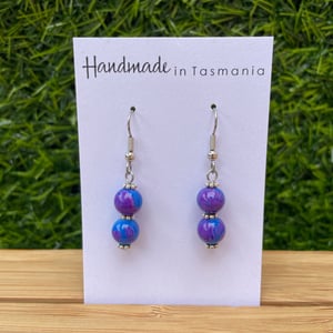 Image of Purple and Blue Marbled Beaded Earrings 
