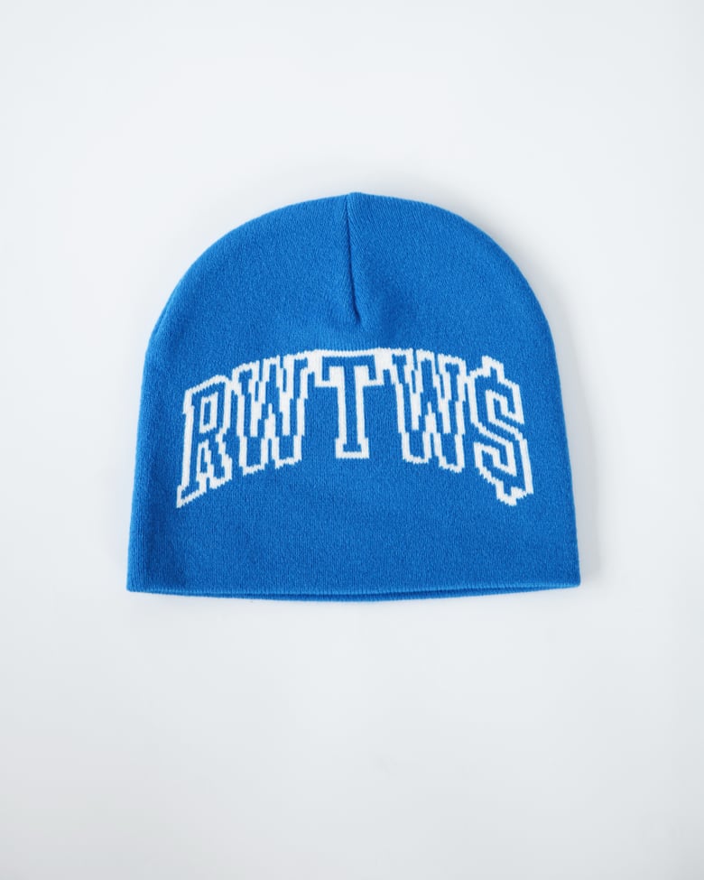 Image of RWTW$ SKULLY BEANIE ( BLUE/WHITE ) 