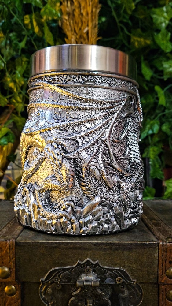 ๐The Armored Kingdom Silver Sentinel Dragon Mug