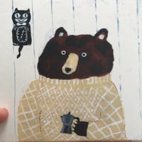 Image 5 of Small square print featuring a bear with coffee