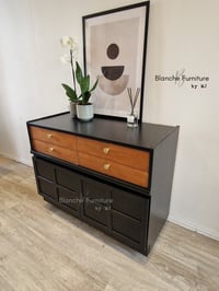 Image 7 of Large Mid Century Luxury Sideboard Nathan | Curved Teak Sideboard Black | 4 Walnut Drawers 