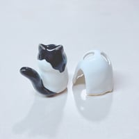 Image 3 of Black And White Kitty With Ghost Mask Ceramic Figurine 1 