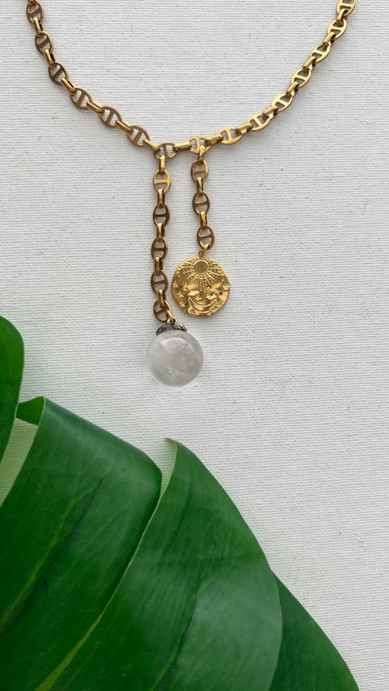 Image of  LOVE RAIN • Crystal Ball Clear Quartz Double Lariat Necklace (bolo style)