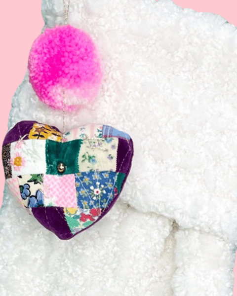 Image of My Heart To Yours Ornament Quilted Heart Pom 2