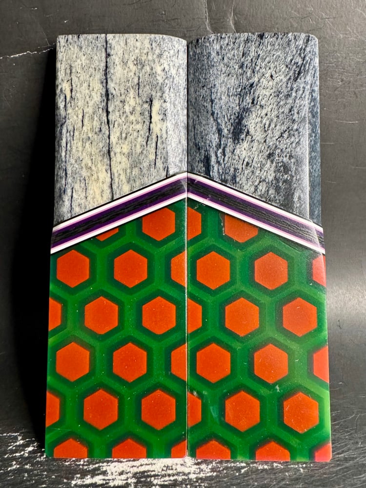 Image of Giraffe Bone & 3D Resin GLOW Segmented Knife Scales
