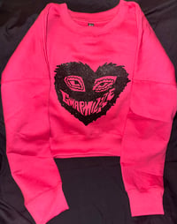 Blk Glitter Mizzle Heart Cropped Crew Neck