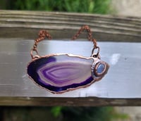 Image 1 of Electroformed purple geode slice and moonstone necklace 03